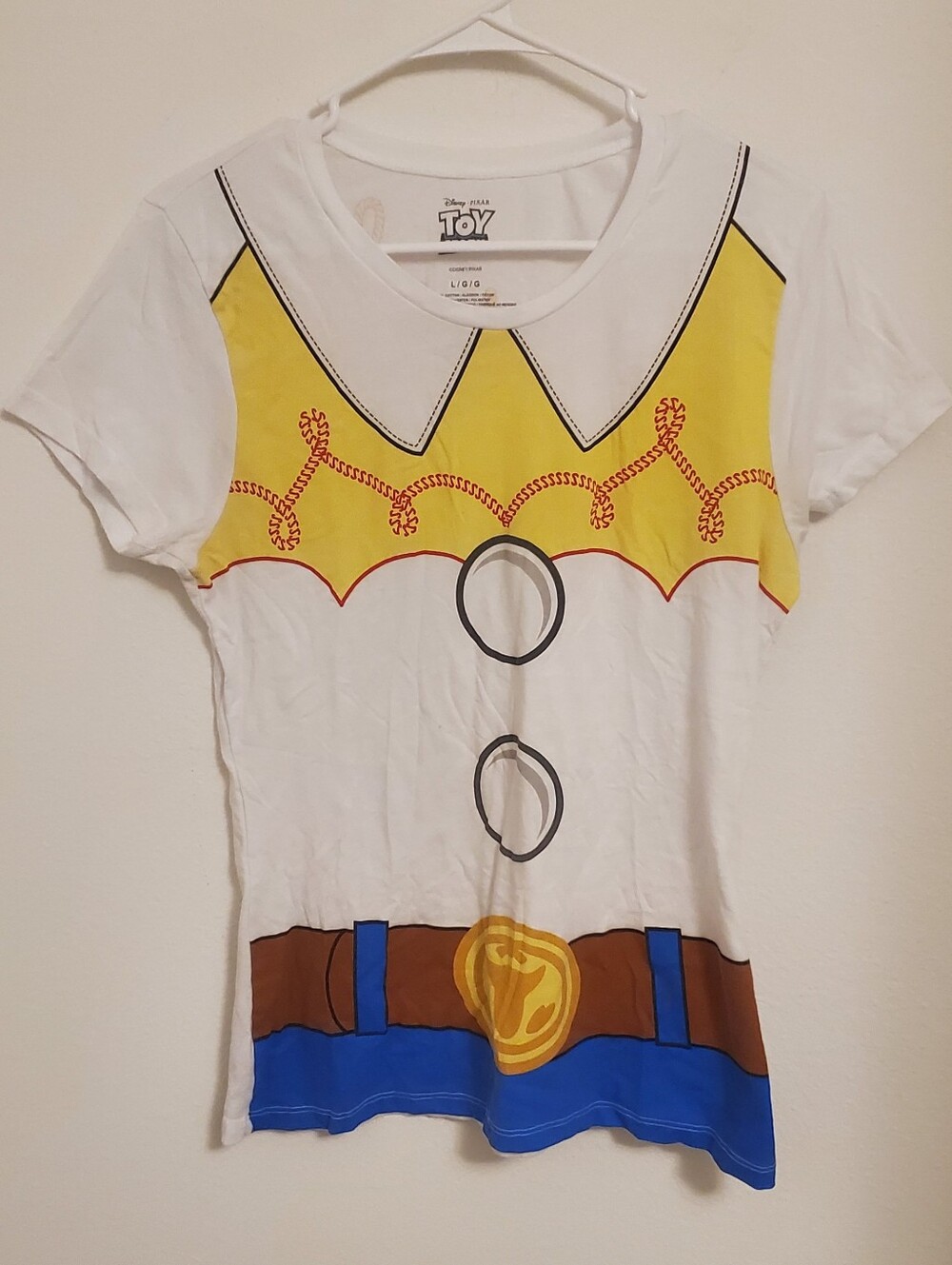 Disney Pixar Toy Story Jessie Costume Graphic Tee - White Yellow Blue Size Large